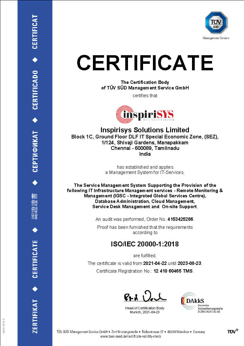 ISO/IEC 20000-1:2018 certificate