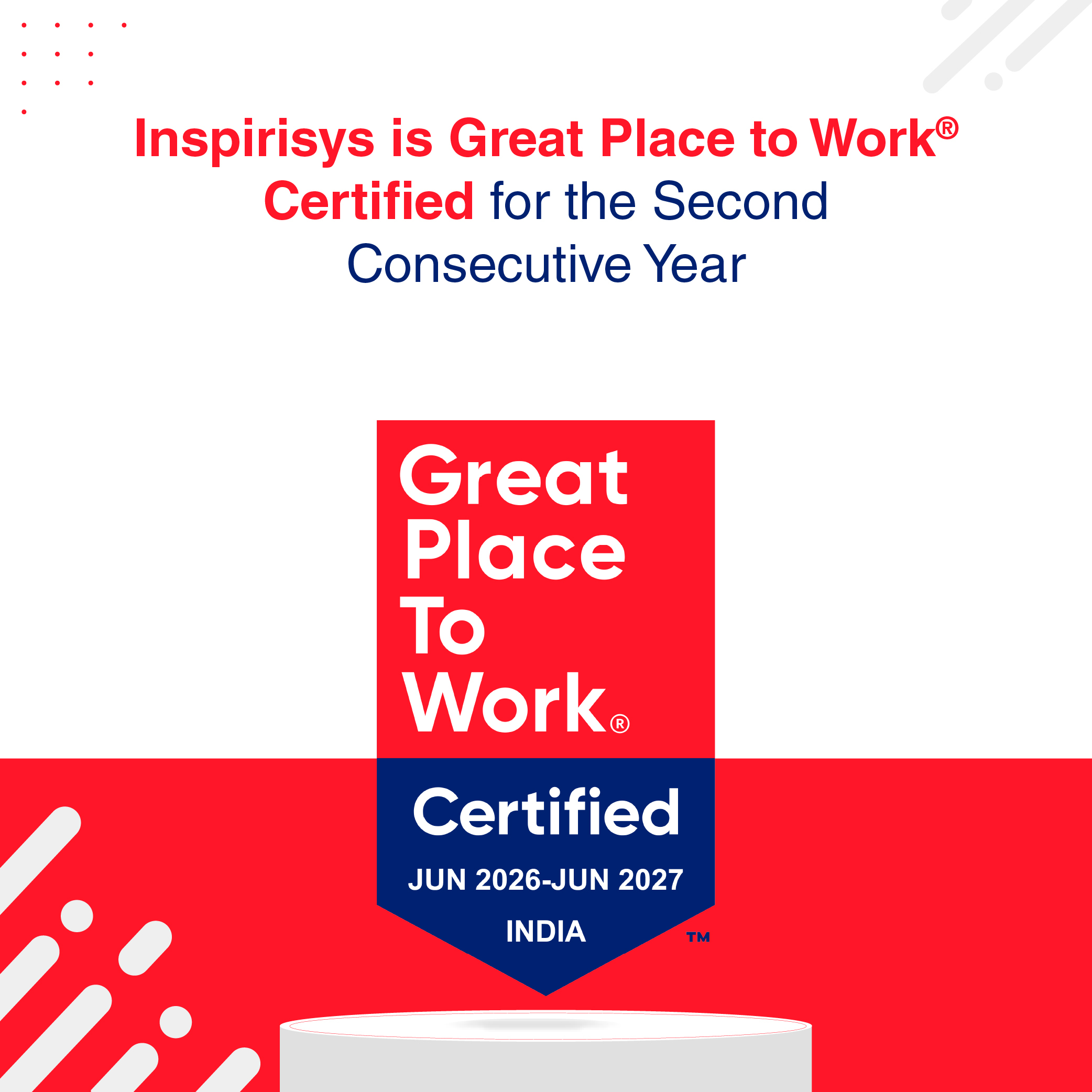Inspirisys Earns Great Place to Work Certification Once Again